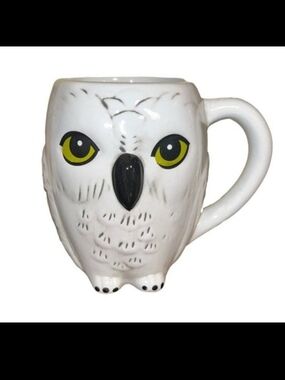 White Owl Ceramic Mug with Yellow Eyes